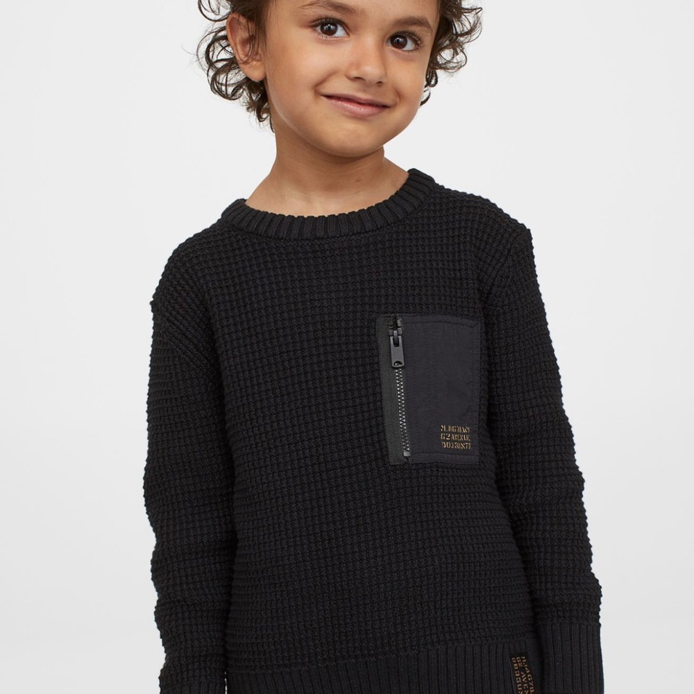 H&M Black Textured-knit Cotton Sweater with Zipper Detail Size 3T
